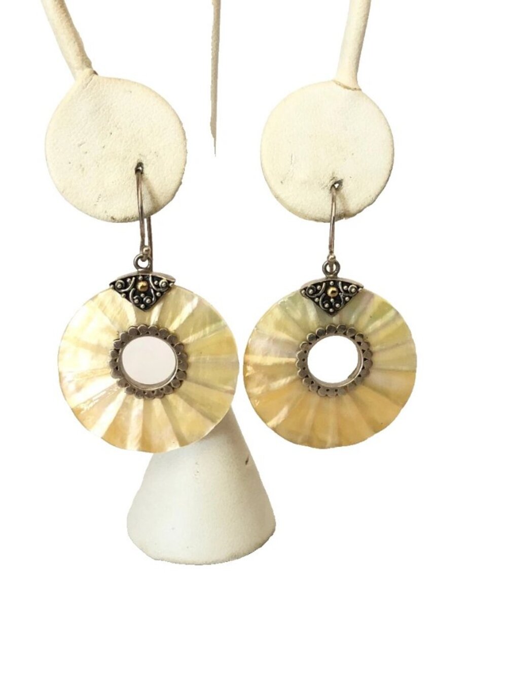 Robert Manse Abalone Sterling Silver 925 & 18k Indonesia Dangle Earrings 2” 8.6g